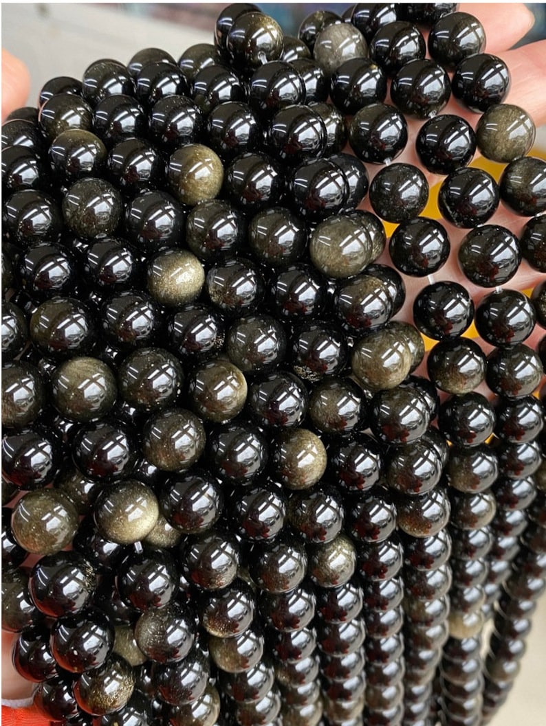 1 voller Strang 15,5 echte natürliche lose runde Halbedelstein glatte goldene Obsidian-Edelsteinperlen 4mm 6mm 8mm 10mm 12mm 14mm 16mm Bild 7