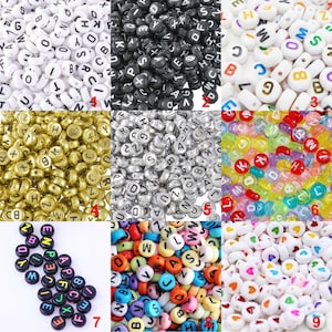 200 peças sortidas soltas redondas planas diy espaçador branco preto prata ouro multicolorido acrílico letras do alfabeto contas para fazer joias 4x7mm