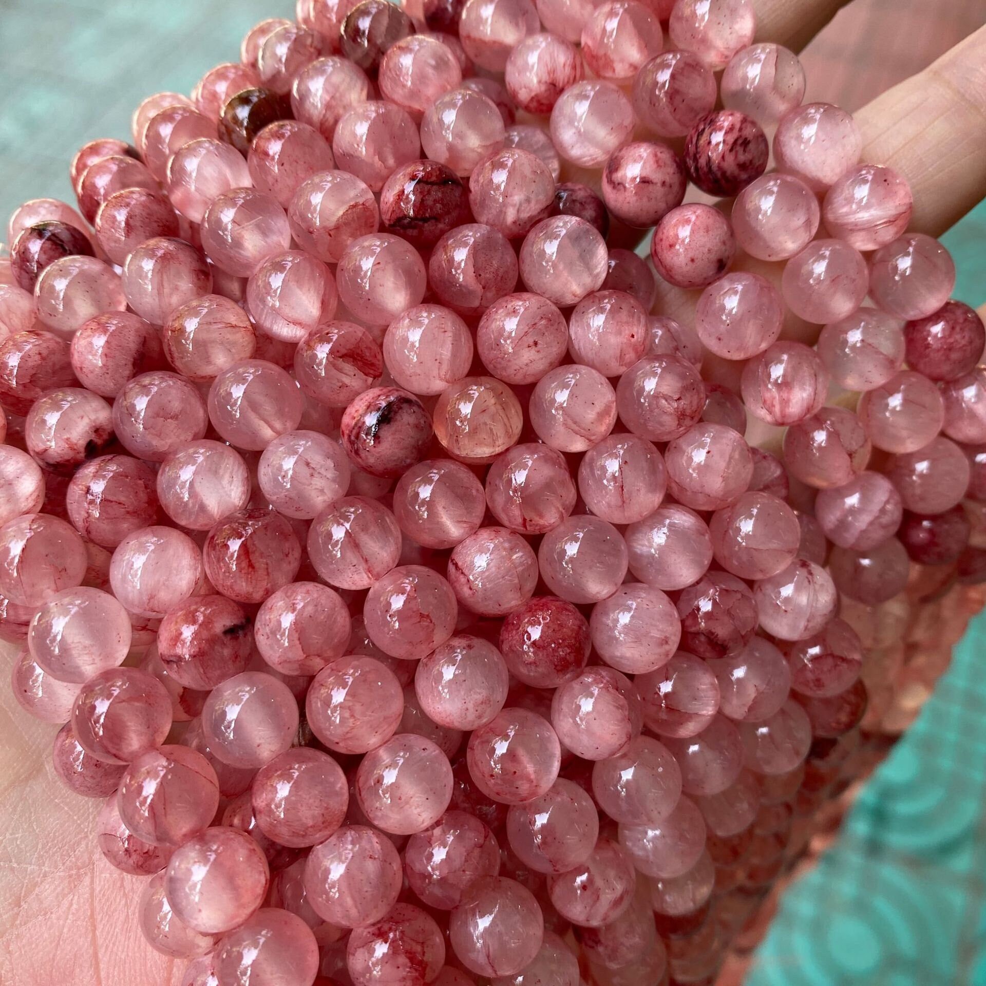 Pink White Natural Persian Jades Stone Bead Round Chalcedony Loose