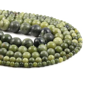 1 Full Strand 15.5&quot; Genuine Natural Loose Round Semi Precious Healing Stone Smooth Canadian Olive Jade Gemstone Beads 4mm 6mm 8mm 10mm 12mm