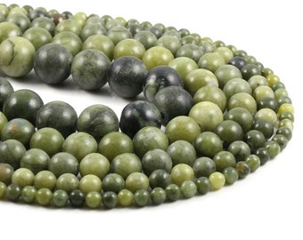 1 Full Strand 15.5" Genuine Natural Loose Round Semi Precious Healing Stone Smooth Canadian Olive Jade Gemstone Beads 4mm 6mm 8mm 10mm 12mm