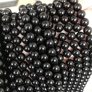 1 Full Strand 15" Genuine Natural A Grade Loose Round Semi Precious Smooth Black Tourmaline Stone Healing Gemstone Beads