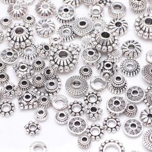 Bulk You Pick Assorted Style 100 pcs Antique Tibetan Silver Rondelle Loose Round Daisy Donut Spacer Metal Beads for DIY Jewelry Making zdjęcie 2