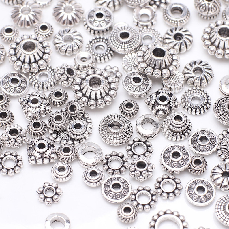 Bulk You Pick Assorted Style 100 pcs Antique Tibetan Silver Rondelle Loose Round Daisy Donut Spacer Metal Beads for DIY Jewelry Making zdjęcie 2