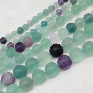 1 Full Strand 15.5&quot; Genuine Natural Loose Round Semi Precious Matte Colorful Fluorite Quartz Gemstone Chakra Beads for DIY Jewelry Making