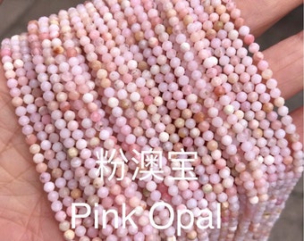 1 Full Strand Genuine Authentic Natural Loose Semi Precious Micro Real Round Faceted Pink Opal Gemstone Healing Seed Stone Beads 15.5"