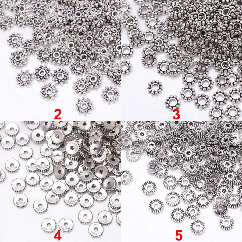 Bulk You Pick Assorted Style 100 pcs Antique Tibetan Silver Rondelle Loose Round Daisy Donut Spacer Metal Beads for DIY Jewelry Making zdjęcie 4