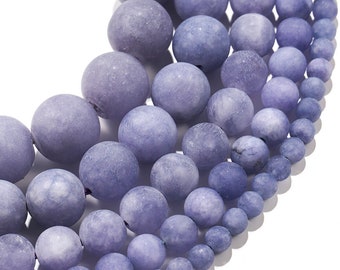 1 full strand 15.5 "Loose Round Semi Precious Stone Created Matte Lilac Aquamarine Gemstone Beads for Jewelry Making 4mm 6mm 8mm 10mm 12mm