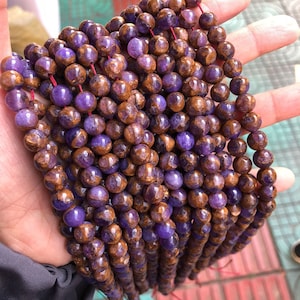 1 Full Strand 15.5" Loose Round Semi Precious Stone Smooth Purple Mosaic Quartz Gemstone Beads for DIY Jewelry Making 4mm 6mm 8mm 10mm 12mm