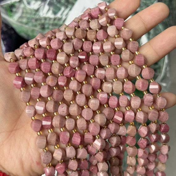 Natural 8mm Spiral Twist Faceted Genuine Rhodonite Beads Real