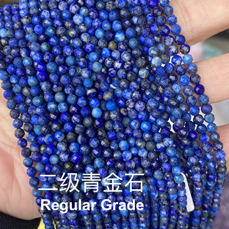 1 fil complet 2/3/4 mm petites perles naturelles polies en vrac micro rondes à facettes bleu lapis lazuli pierres précieuses pour la fabrication de bijoux 39,1 cm Regular Grade