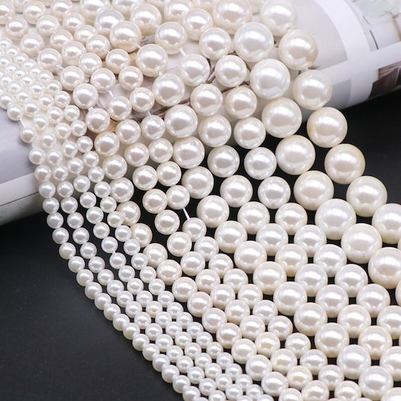 Loose Round Popular Fashion Ivory White Shell Powder Pearl Beads High Luster 2mm 3mm 4mm 5mm 6mm 8mm 10mm 12mm 14mm Full Strand 15.5"