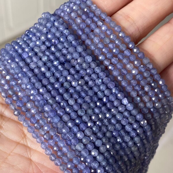 1 Full Strand Genuine Authentic Natural Loose Micro Real Round Faceted 2/3/4mm Blue Tanzanite Gemstone Semi Precious Seed Stone Beads 15.5“