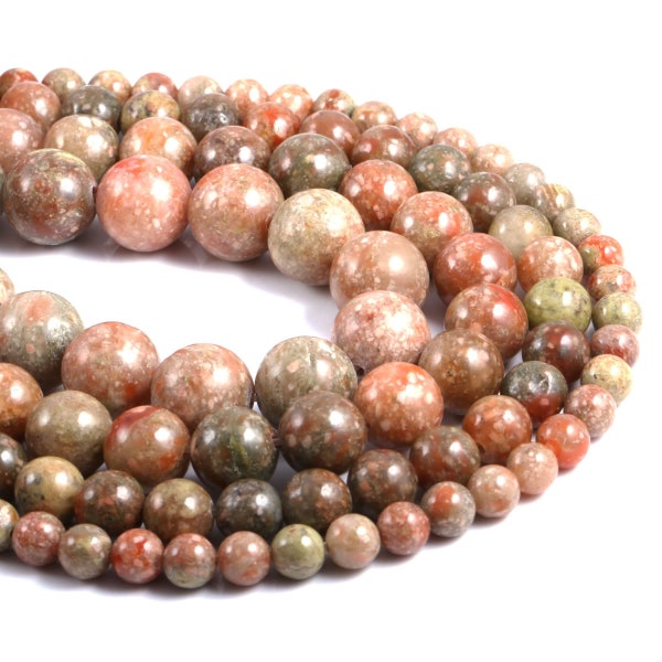 1 Full Strand 15.5" Genuine Natural Loose Round Semi Precious Healing Chakra Stone Smooth Chinese Unakite Jasper Gemstone Beads 4-12mm