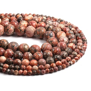 1 Full Strand 15.5&quot; Genuine Natural Loose Round Semi Precious Healing Stone Smooth Leopardskin Jasper Gemstone Beads 4mm 6mm 8mm 10mm 12mm