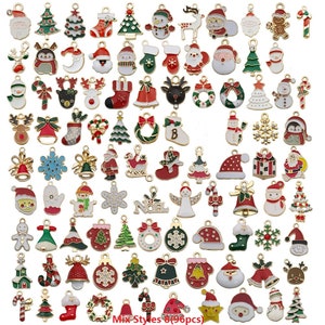 Bulk Wholesale Colorful Enamel Metal Christmas Santa Claus Snowflake Snowman Charms for Bracelet Necklace Earrings Handmade Jewelry Making