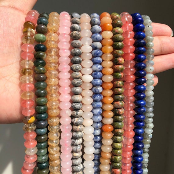 Natural Flat Rondelle Shape Gemstone Beads, Jewelry Making 15" Strand