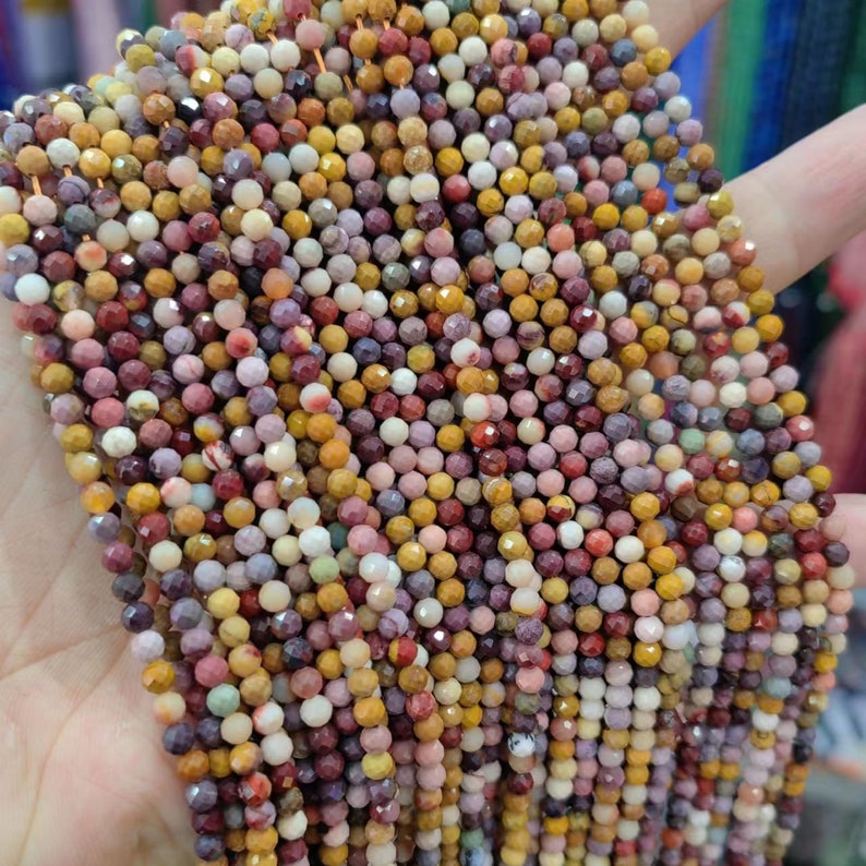 1 brin complet de 2/3/4 mm, véritable mini-perles rondes naturelles, micro-facettes, mookaite scintillantes, pour la fabrication de bijoux à bricoler soi-même, 15,5 pouces image 5