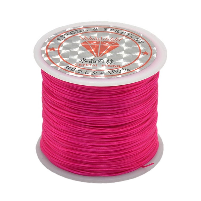 60 m/rouleau 0.6mm forte couleur assortie cristal clair plat élastique chaîne extensible ligne de fil collier cordon de perles pour la fabrication de bijoux à bricoler soi-même Hot Pink