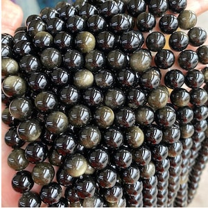 1 voller Strang 15,5 echte natürliche lose runde Halbedelstein glatte goldene Obsidian-Edelsteinperlen 4mm 6mm 8mm 10mm 12mm 14mm 16mm Bild 3