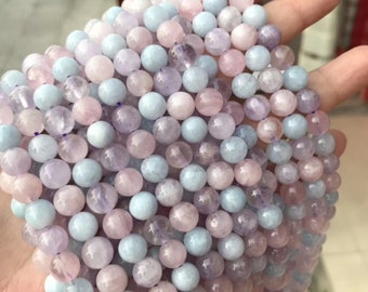 1 Full Strand 15.5 "Genuine Natural A Grade Loose Round Semi Precious Smooth Purple Morganite Gemstone Beads 6mm 8mm 10mm