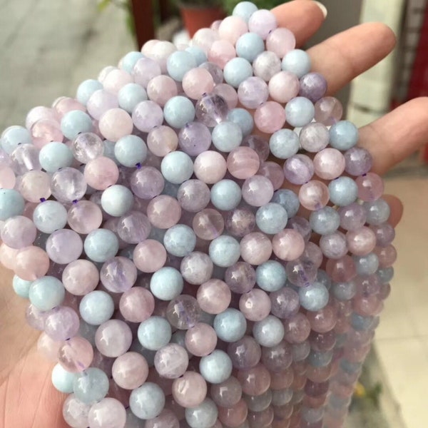 1 Full Strand 15.5" Genuine Natural A Grade Loose Round Semi Precious Smooth Purple Morganite Gemstone Beads 6mm 8mm 10mm