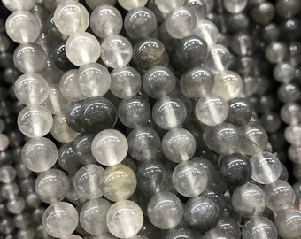 1 brin complet 15,5" véritable naturel lâche rond semi-précieux lisse gris nuageux cristal fumé quartz pierres précieuses perles 4 mm 6 mm 8 mm 10 mm 12 mm