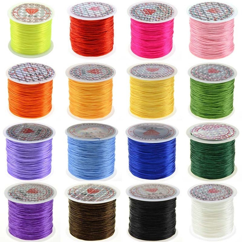 60 m/rouleau 0.6mm forte couleur assortie cristal clair plat élastique chaîne extensible ligne de fil collier cordon de perles pour la fabrication de bijoux à bricoler soi-même image 1