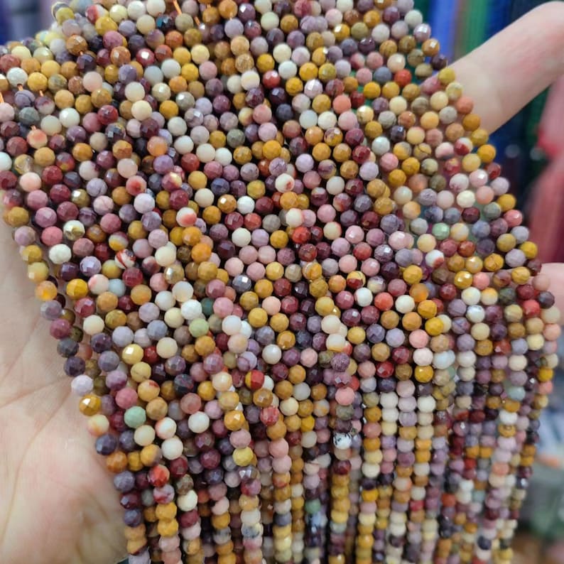 1 brin complet de 2/3/4 mm, véritable mini-perles rondes naturelles, micro-facettes, mookaite scintillantes, pour la fabrication de bijoux à bricoler soi-même, 15,5 pouces image 2