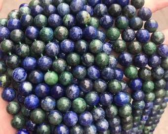 1 Full Strand 15.5" Loose Round Semi Precious Stone Smooth Chrysocolla Lapis Azurite Gemstone Beads for DIY Jewelry Making 4/6/8/10/12mm