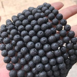 1 Full Strand 15" Genuine Natural Loose Round Natural Black Lava Rock Stone Gemstone Diffuser Beads 4mm 6mm 8mm 10mm 12mm 14mm