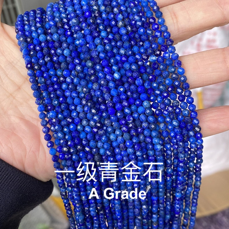1 fil complet 2/3/4 mm petites perles naturelles polies en vrac micro rondes à facettes bleu lapis lazuli pierres précieuses pour la fabrication de bijoux 39,1 cm image 1