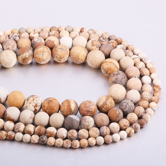 1 Full Strand 15.5" A Grade Natural Loose Round Frosted Semi Precious Genuine Natural Matte Picture Jasper Dull Gemstone Beads 4/6/8/10/12mm