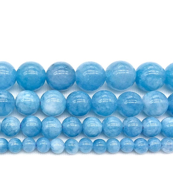 1 Full Strand 15.5" Loose Round Stone Created Blue Aquamarine Color Chalcedony Gemstone Beads for DIY Jewelry Making 4mm 6mm 8mm 10mm 12mm