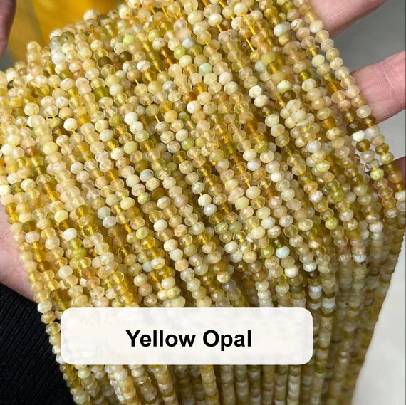 Genuine Natural Yellow Opal Rondelle Micro Faceted Full Strand Gemstone Stone Spacer Mini Beads for DIY Jewelry Making Accessories 15"