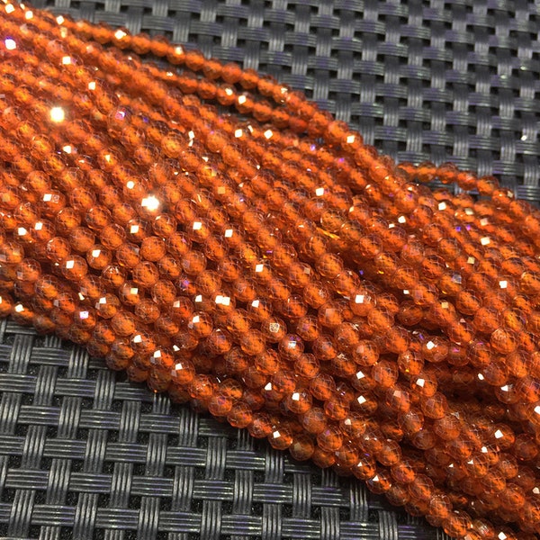 1 Full Strand Small Natural Loose Micro Round Sparkling Faceted Orange Garnet Spessartine Gemstone Seed Stone Beads for Jewelry Making 15.5"