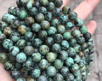 1 Full Strand Genuine Natural Loose Round Semi Precious Natural Smooth African Turquoise Gemstone Beads 4mm 6mm 8mm 10mm 12mm