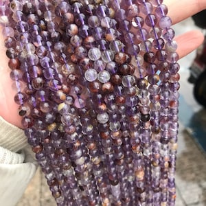 1 Full Strand 15 Genuine Natural Loose Round Healing Stone Smooth Super Seven Amethyst Cacoxinite Purple Phantom Gemstone Beads 6/8/10/12mm image 6