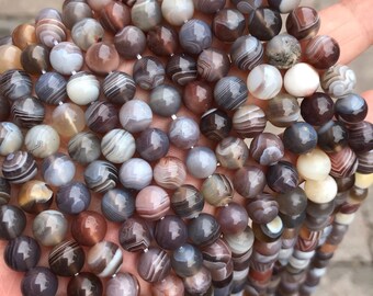 1 brin complet 15,5 po. Véritable pierre de guérison ronde semi-précieuse naturelle en vrac, marron lisse, perles d'agate du Botswana 4 mm 6 mm 8 mm 10 mm 12 mm