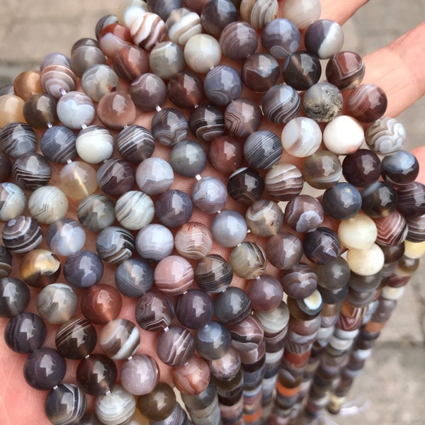 1 Full Strand 15.5" Genuine Natural Loose Round Semi Precious Healing Stone Smooth Brown Botswana Agate Gemstone Beads 4mm 6mm 8mm 10mm 12mm