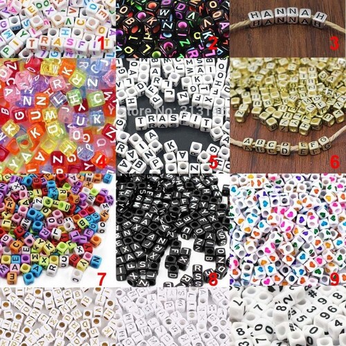 White and Black Cube Alphabet Letter Beads Black Acrylic Etsy
