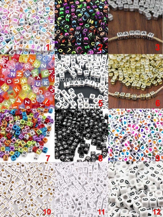 200Pcs 6MM White-Black Acrylic Alphabet LetterA-Z Cube Beads for