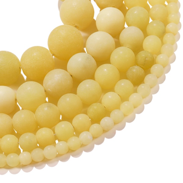 1 Full Strand 15.5" Loose Round Frosted Matte Genuine Natural Yellow Lemon Jade Dull Gemstone Beads for Jewelry Making 4/6/8/10/12mm