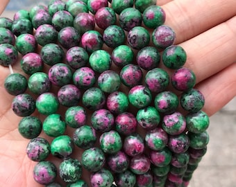 1 Full Strand 15.5" Loose Round Smooth Created Ruby Zoisite Jasper Stone Gemstone Beads for DIY Jewelry Bracelet Making 4mm 6mm 8mm 10mm