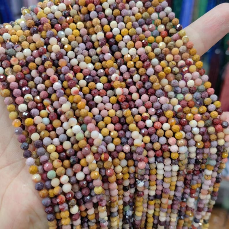 1 brin complet de 2/3/4 mm, véritable mini-perles rondes naturelles, micro-facettes, mookaite scintillantes, pour la fabrication de bijoux à bricoler soi-même, 15,5 pouces image 1