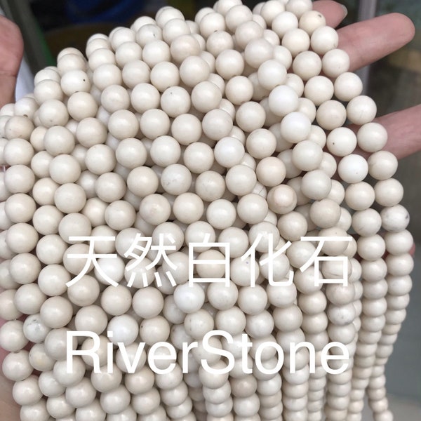 1 Full Strand 15.5" Genuine Natural Loose Round Smooth Healing Fossil River Stone Gemstone Beads 4mm 6mm 8mm 10mm 12mm