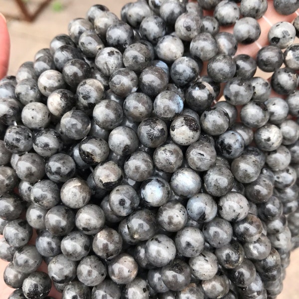 1 Full Strand 15.5" Genuine Natural Loose Round Healing Stone Smooth Black Labradorite Larvikite Gemstone Beads 4mm 6mm 8mm 10mm 12mm