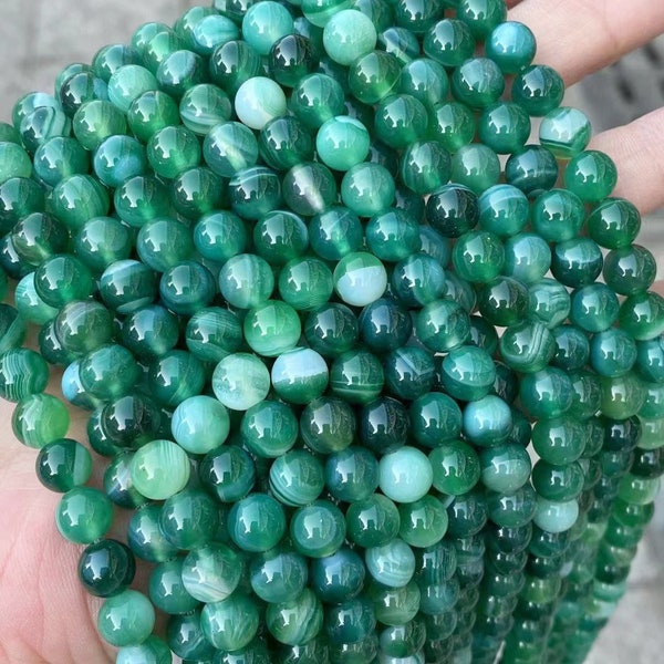 1 Full Strand 15.5" Genuine Natural Loose Round Smooth Green Lace Striped Agate Sardonyx Gemstone Beads 4mm 6mm 8mm 10mm 12mm