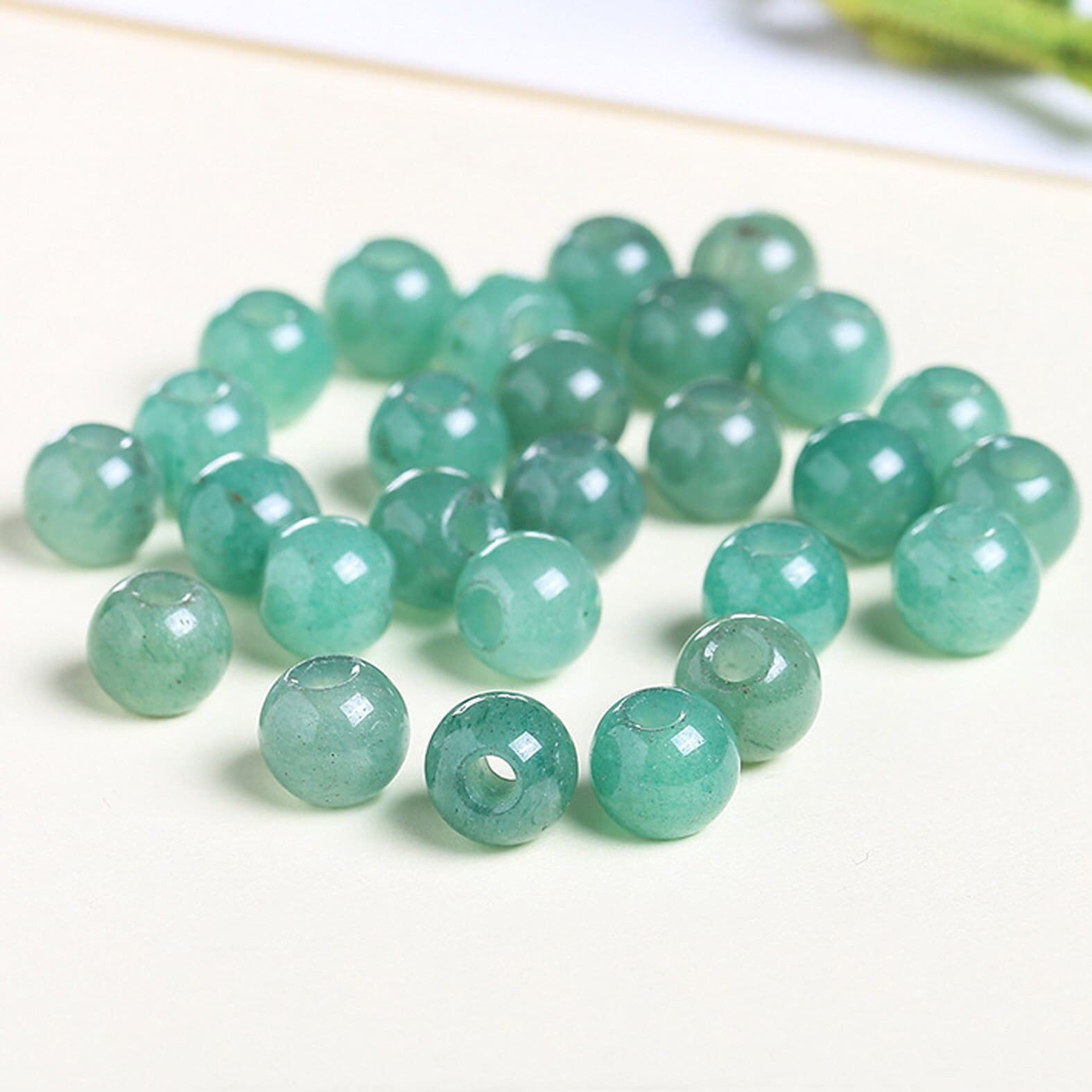 Natürliche 50 Stück Echte Natürliche Große Loch Lose Runde Grüne Aventurin Edelstein Perlen Großes Loch Gebohrt Edelstein für DIY Schmuck Machen 6/8/10/12mm