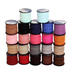 3mm (20meters/roll) 22 Colors Faux Leather Lace Suede Cord Cord Beading Soft Flat String Thread Wire for Craft Bracelet DIY Jewelry Making